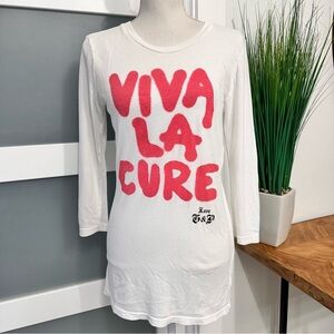 Juicy Couture Y2k White Viva La Cure Graphic T-Shirt SZ Large For Breast Cancer